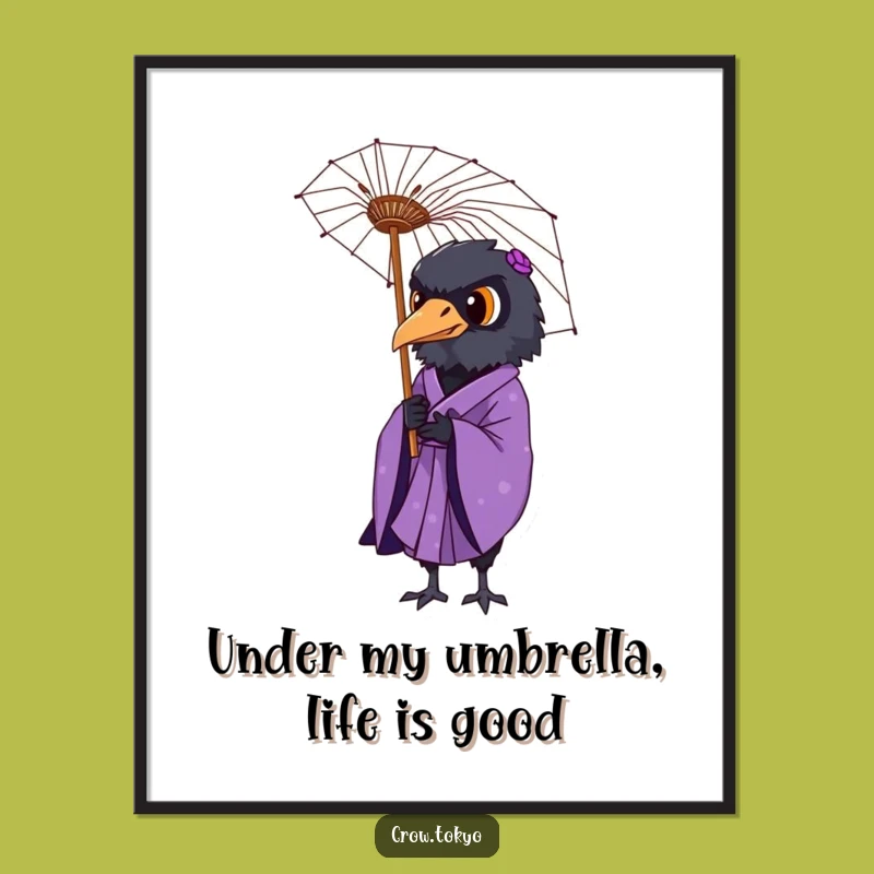 Funny Free Printable Wall Art: Crow Kimono Umbrella, Elegant Downloadable Decor